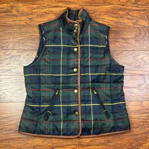 Ralph Lauren Plaid Puffer Quilted Vest Lambskin leather trim